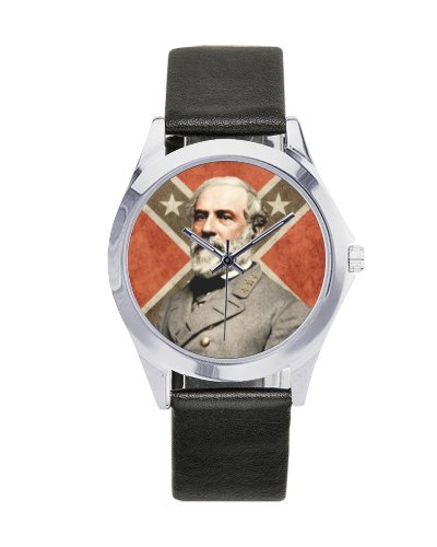 Robert E. Lee rustic battle flag leather band wrist watch